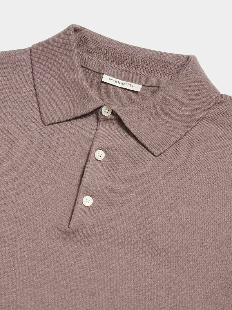 Wilton Knitted Long Sleeve Polo Shirt in Iron
