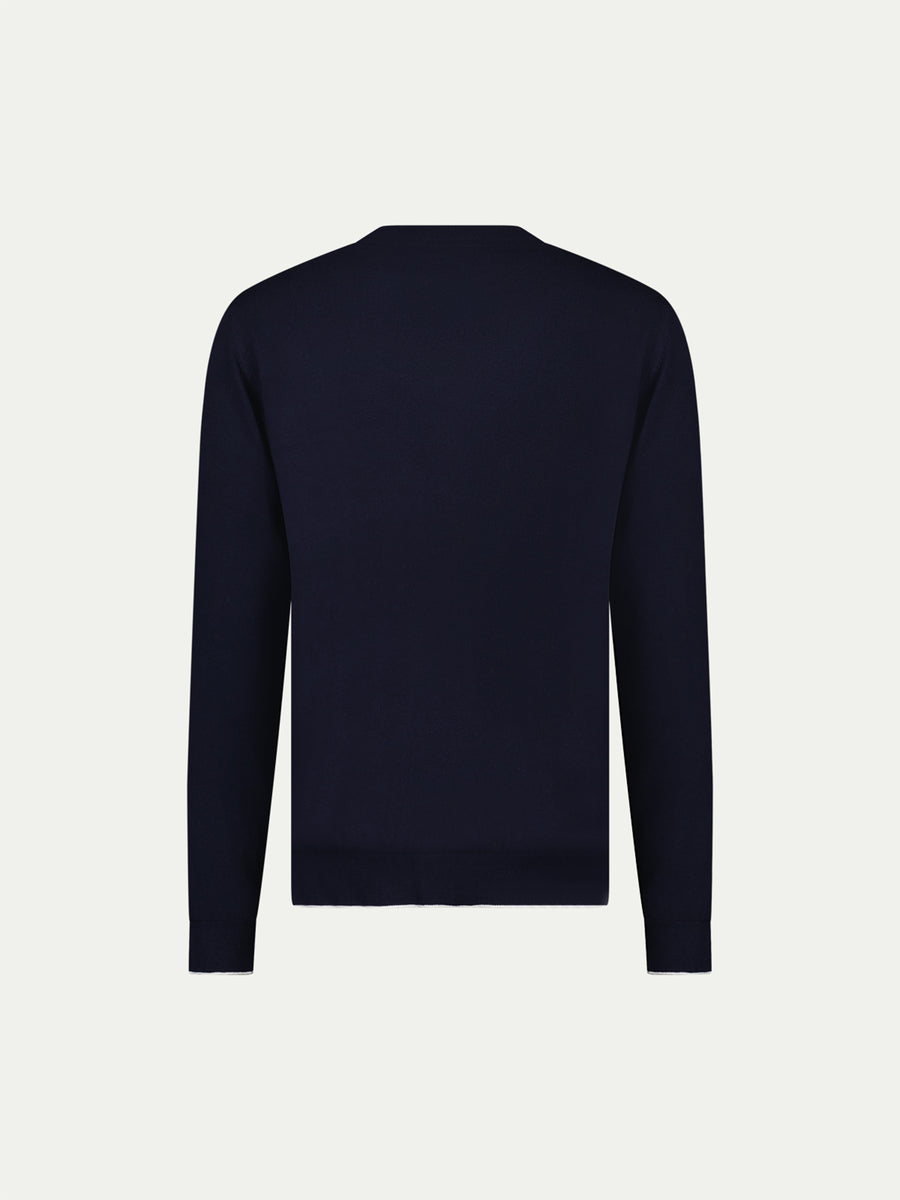 Peckham Rye Mens Knitted Crew in Dark Sapphire Navy