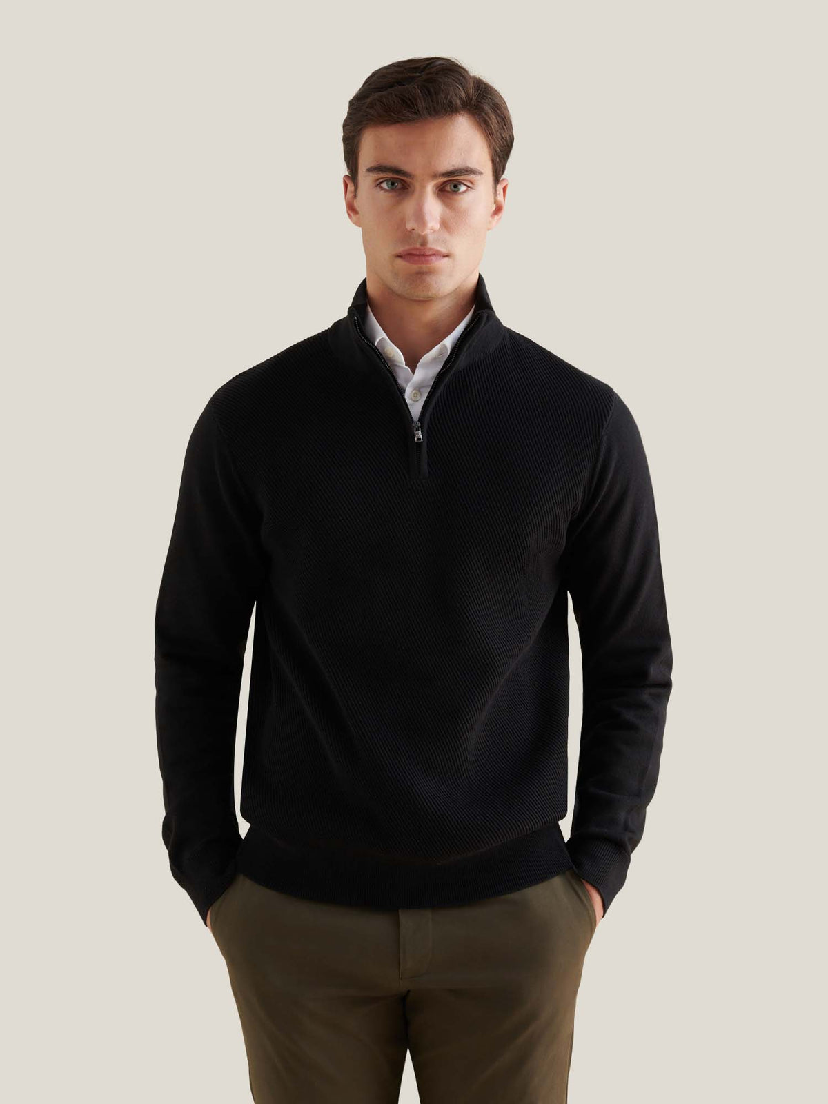 Brompton Textured Knit Quarter-Zip in Black