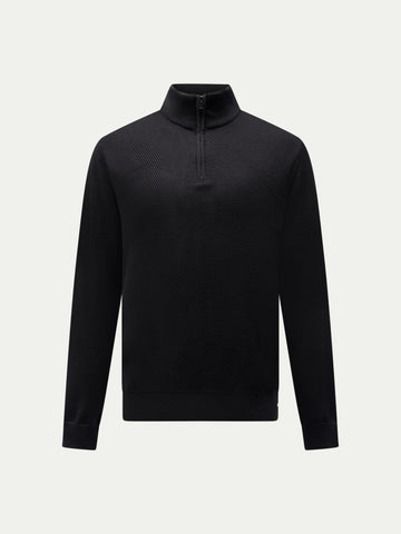 Twill Texture Knit ¼ Zip in Black