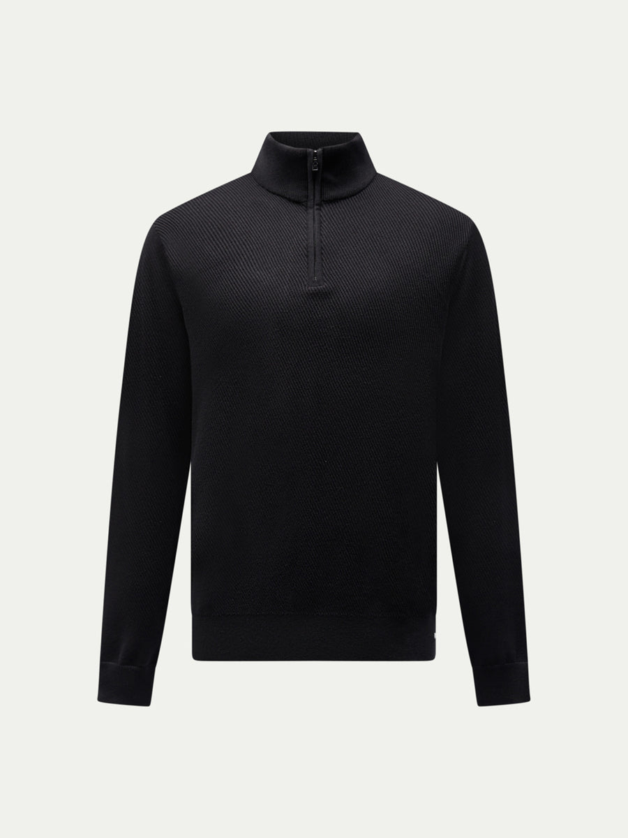 Twill Texture Knit ¼ Zip in Black