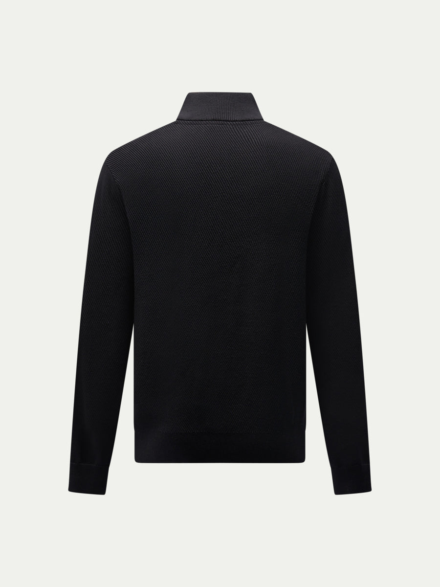 Twill Texture Knit ¼ Zip in Black