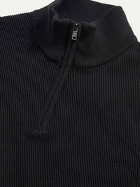 Brompton Textured Knit Quarter-Zip in Black