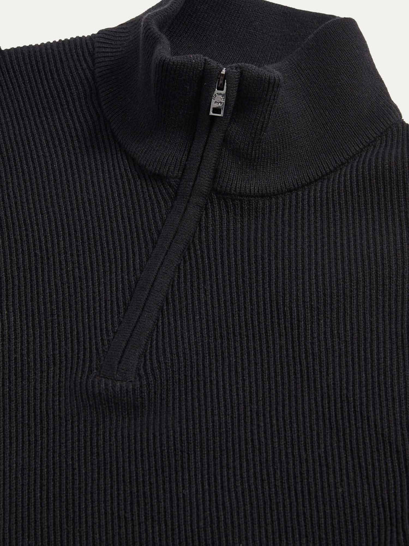 Brompton Textured Knit Quarter-Zip in Black