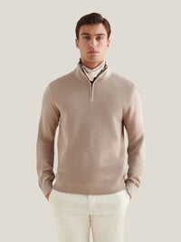 Cotton Blend Rib Knit ¼ Zip in Simply Taupe