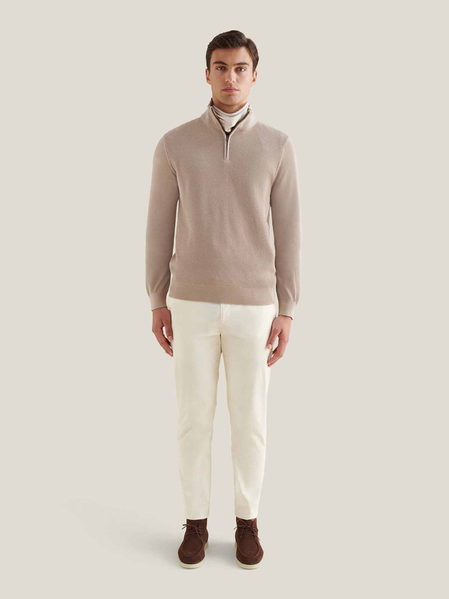 Cotton Blend Rib Knit ¼ Zip in Simply Taupe