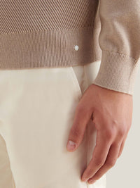 Cotton Blend Rib Knit ¼ Zip in Simply Taupe