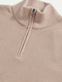 Cotton Blend Rib Knit ¼ Zip in Simply Taupe