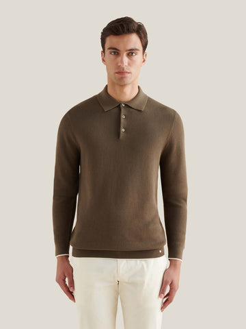 Textured Knit Long Sleeve Polo Shirt in Sea Turtle