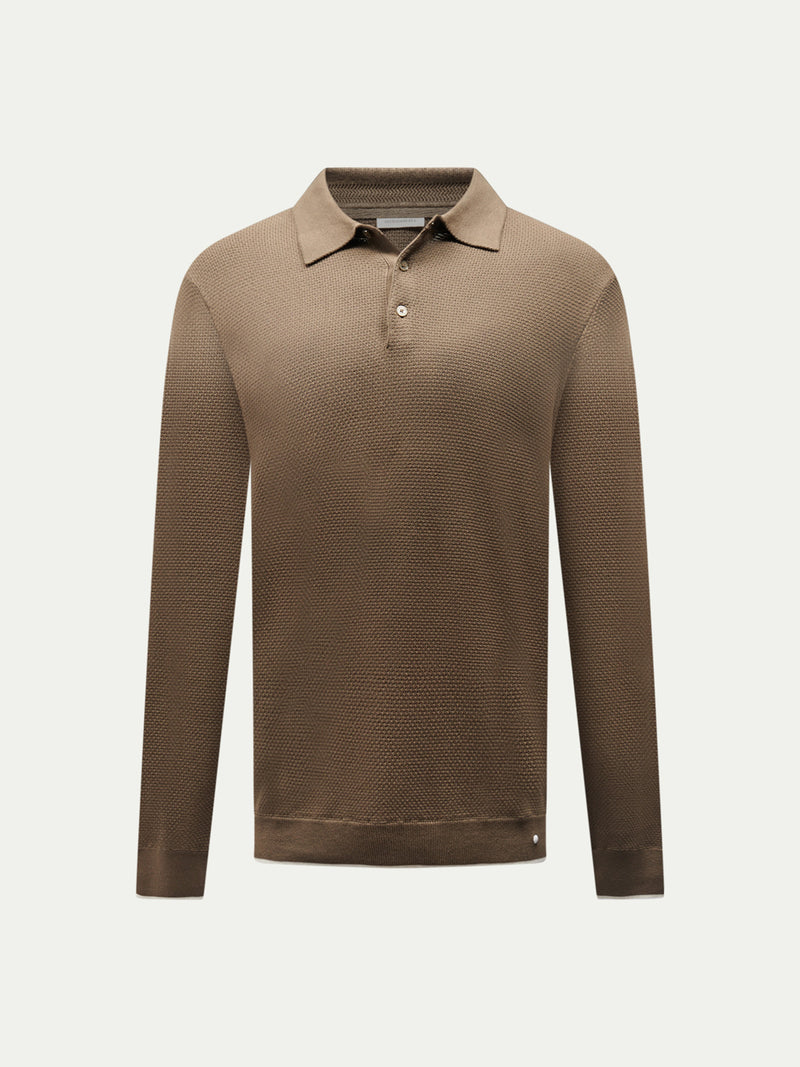 Textured Knit Long Sleeve Polo Shirt in Sea Turtle