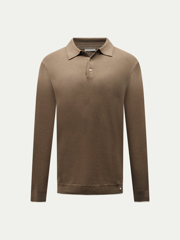 Textured Knit Long Sleeve Polo Shirt in Sea Turtle
