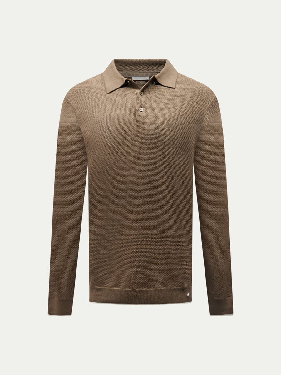 Textured Knit Long Sleeve Polo Shirt in Sea Turtle