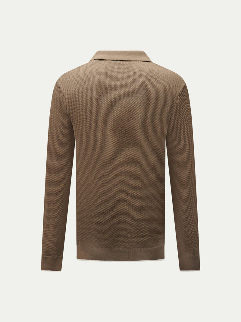 Textured Knit Long Sleeve Polo Shirt in Sea Turtle