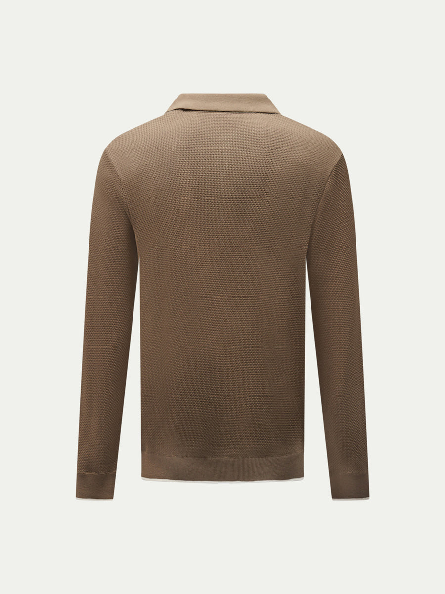 Textured Knit Long Sleeve Polo Shirt in Sea Turtle