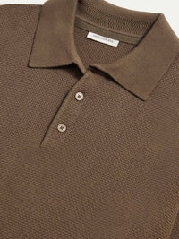 Textured Knit Long Sleeve Polo Shirt in Sea Turtle