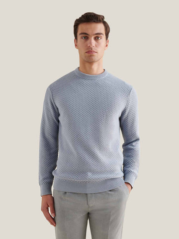 Cotton Honeycomb Knit Crew in Blue Blizzard
