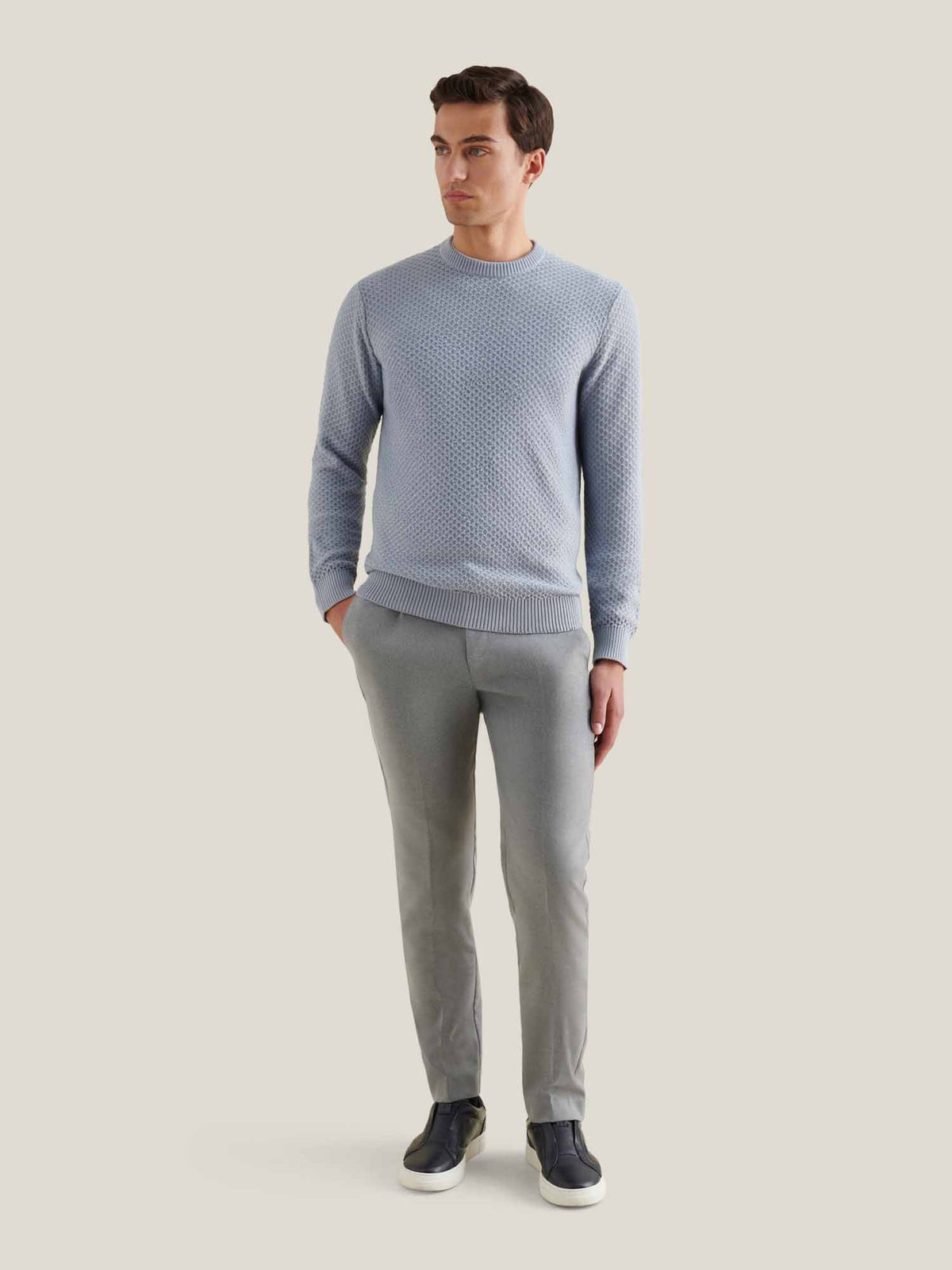 Strand Honeycomb Knit Jumper in Blue Blizzard