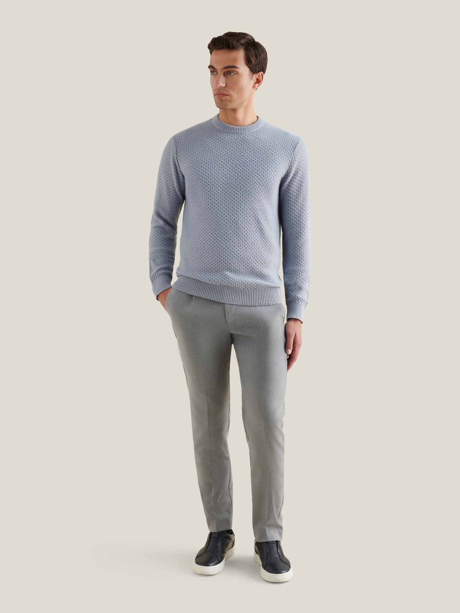Cotton Honeycomb Knit Crew in Blue Blizzard
