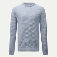 Cotton Honeycomb Knit Crew in Blue Blizzard