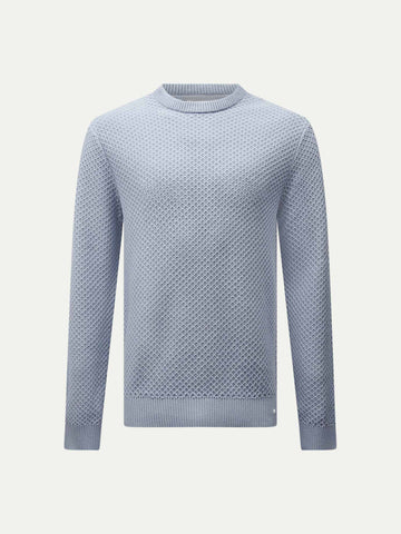 Peckham Rye Mens Honeycomb Knitted Crew in Blue Blizzard
