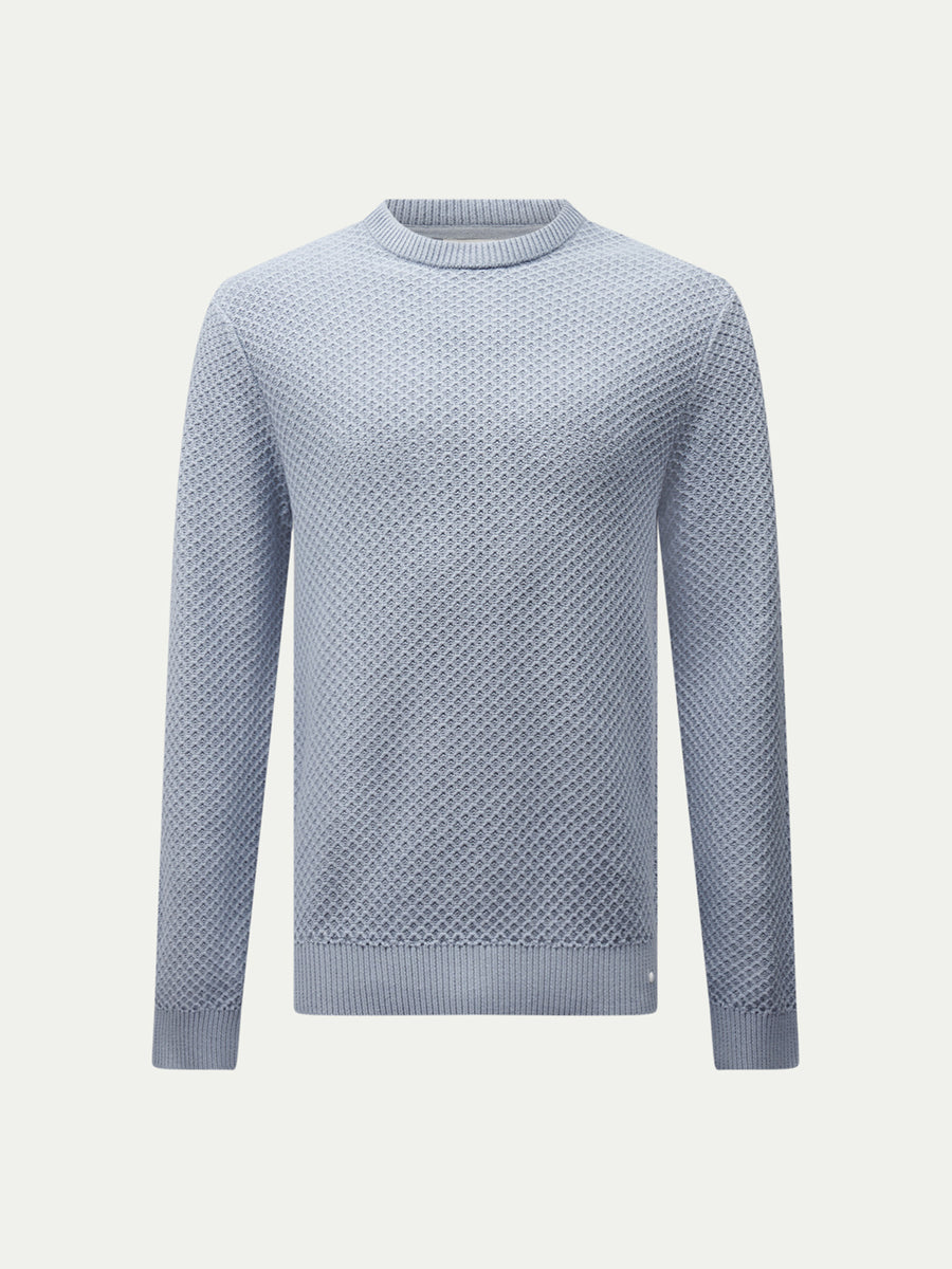 Peckham Rye Mens Honeycomb Knitted Crew in Blue Blizzard