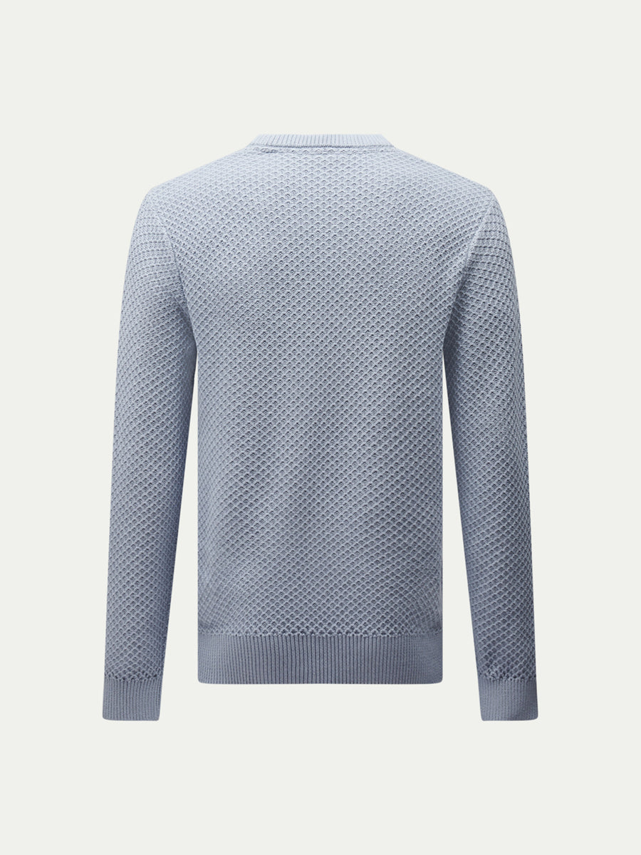 Peckham Rye Mens Honeycomb Knitted Crew in Blue Blizzard