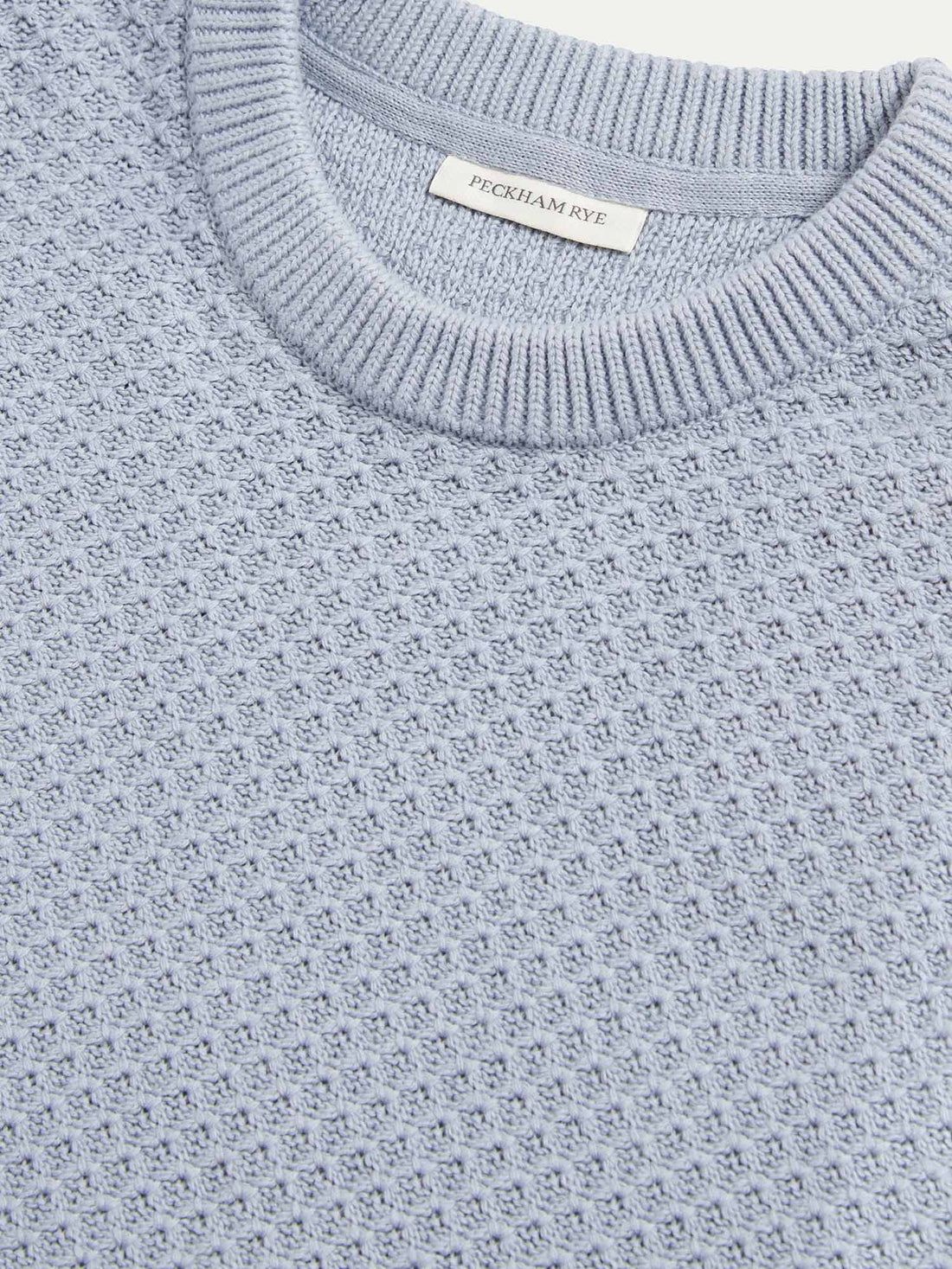 Peckham Rye Mens Honeycomb Knitted Crew in Blue Blizzard