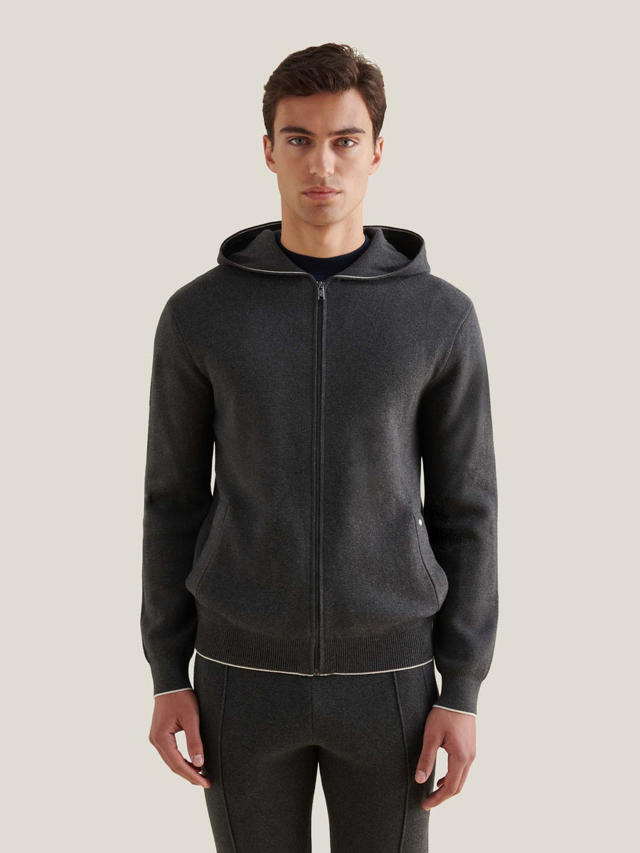 Milano Knit Zip Hoodie in Charcoal Grey