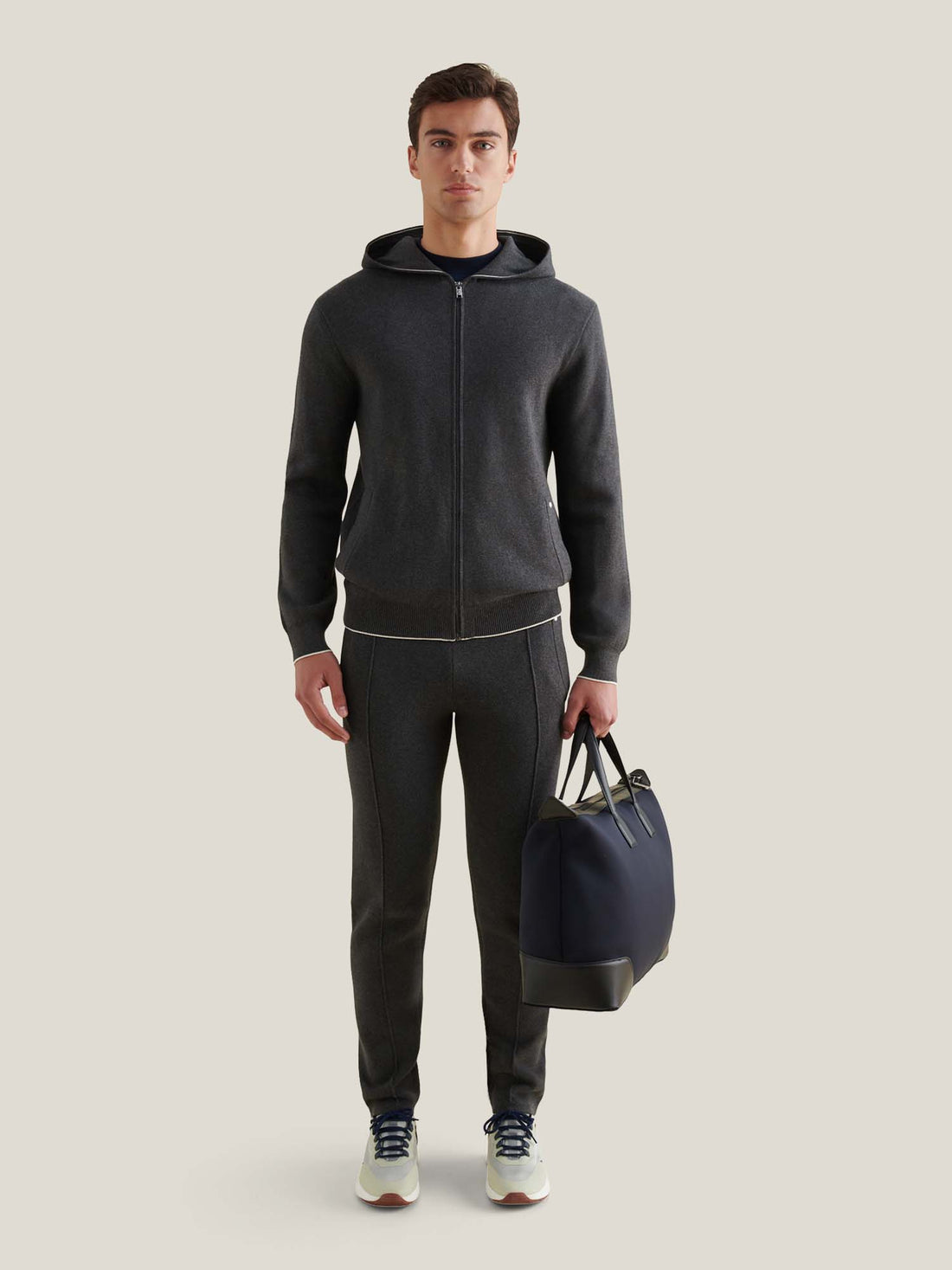 Milano Knit Zip Hoodie in Charcoal Grey