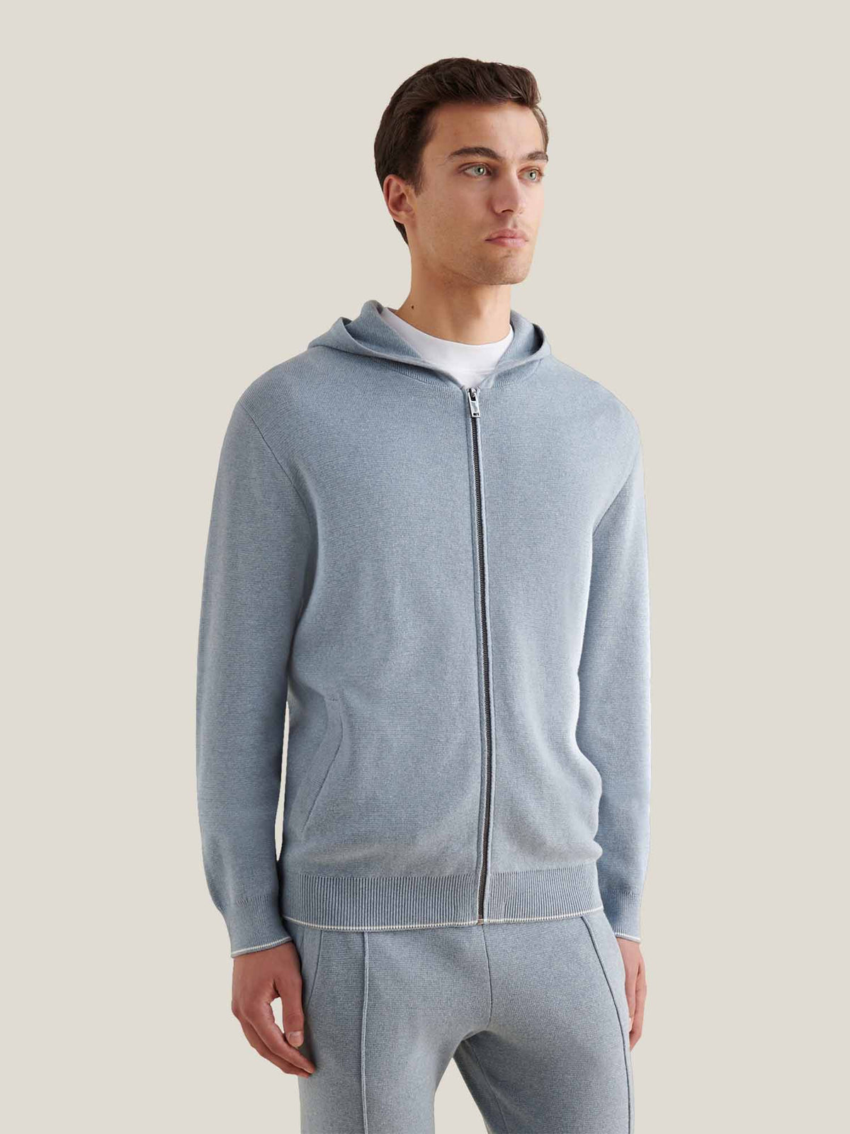 Milano Knit Zip Hoodie in Blue Blizzard