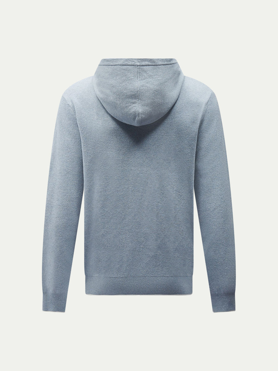 Peckham Rye Mens Knitted Milano Zip Hoodie in Blue Blizzard