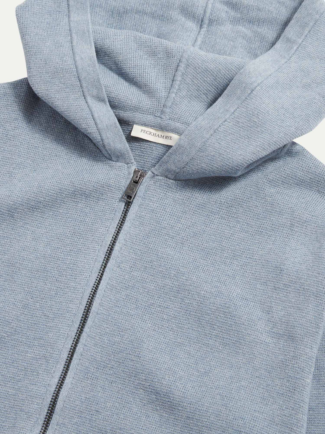 Peckham Rye Mens Knitted Milano Zip Hoodie in Blue Blizzard