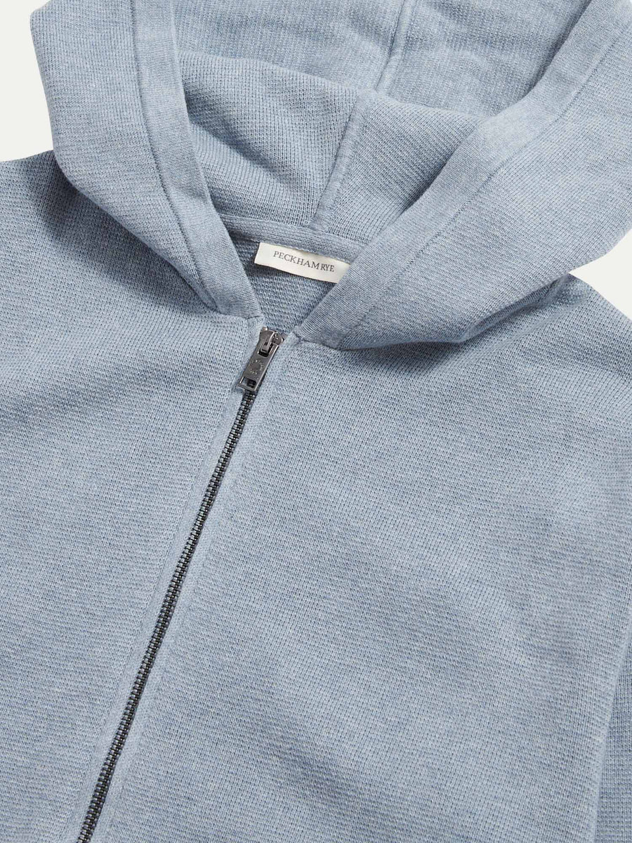 Peckham Rye Mens Knitted Milano Zip Hoodie in Blue Blizzard