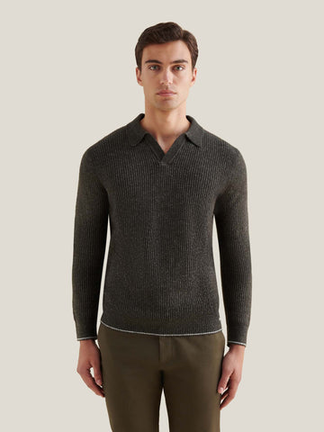 Revere Knit Long Sleeve Polo Shirt in Charcoal Grey