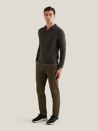 Revere Knit Long Sleeve Polo Shirt in Charcoal Grey