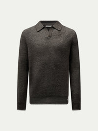 Revere Knit Long Sleeve Polo Shirt in Charcoal Grey