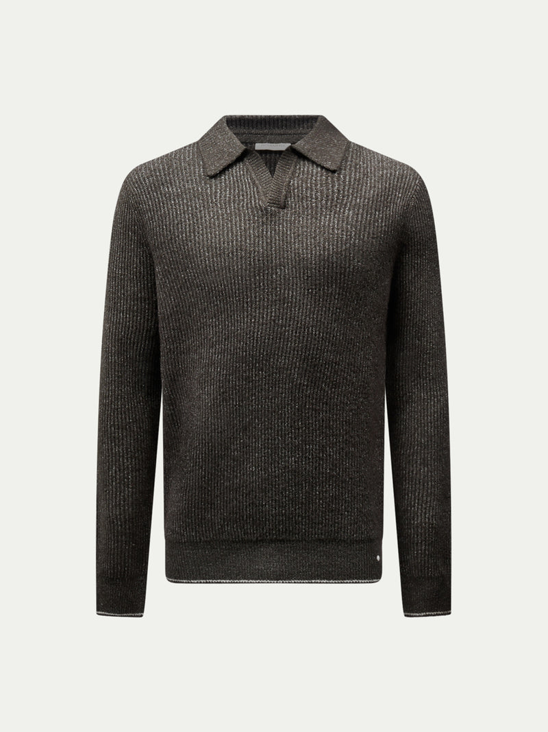 Revere Knit Long Sleeve Polo Shirt in Charcoal Grey