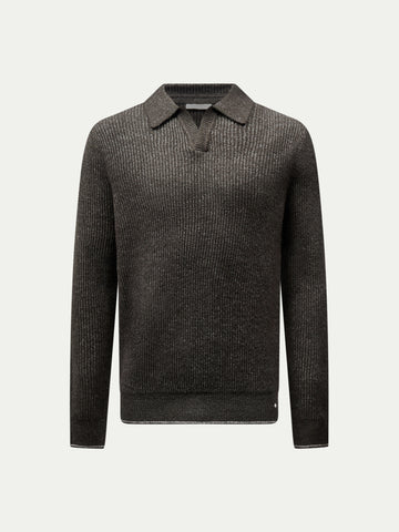 Revere Knit Long Sleeve Polo Shirt in Charcoal Grey