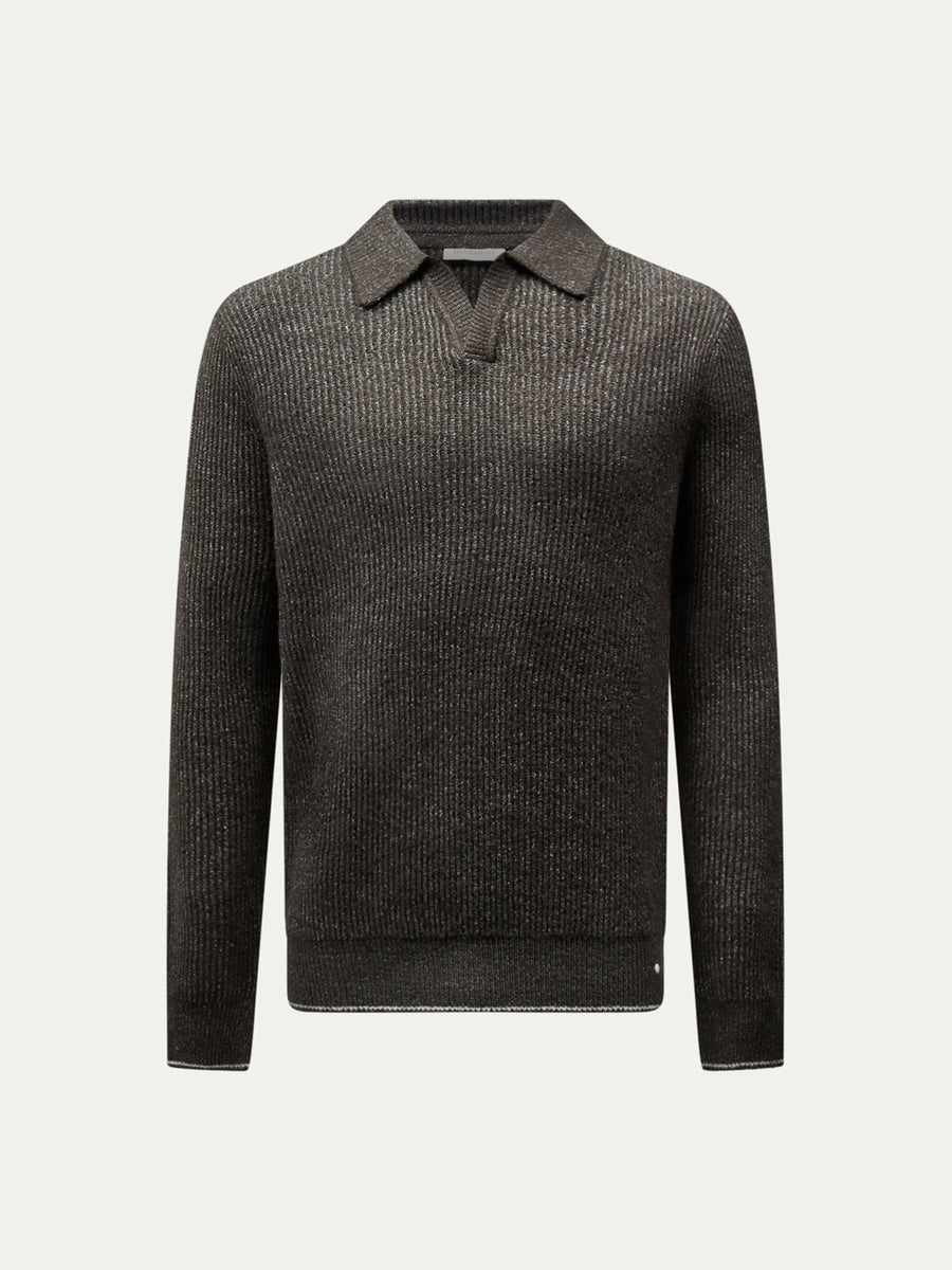 Revere Knit Long Sleeve Polo Shirt in Charcoal Grey