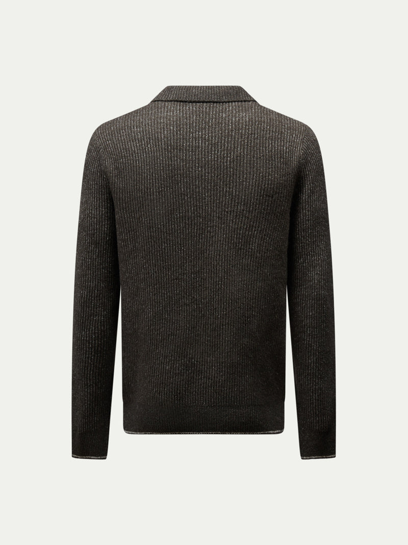 Revere Knit Long Sleeve Polo Shirt in Charcoal Grey
