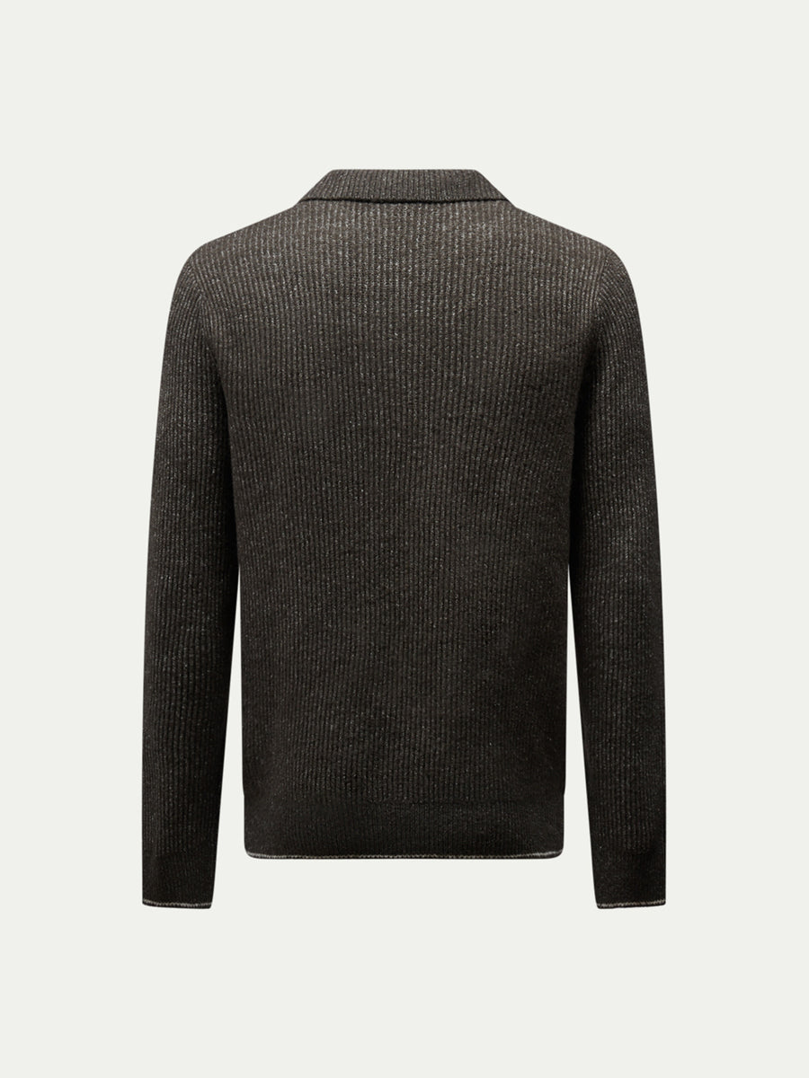 Revere Knit Long Sleeve Polo Shirt in Charcoal Grey