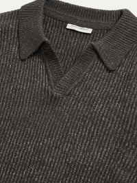 Revere Knit Long Sleeve Polo Shirt in Charcoal Grey