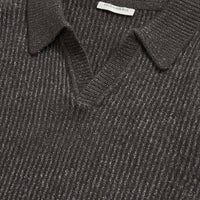 Revere Knit Long Sleeve Polo Shirt in Charcoal Grey