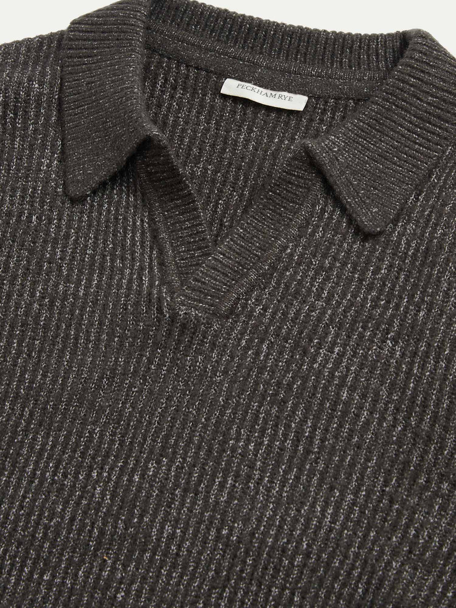 Revere Knit Long Sleeve Polo Shirt in Charcoal Grey
