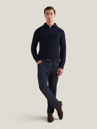Hanover Knitted Quarter Zip in Dark Sapphire Navy