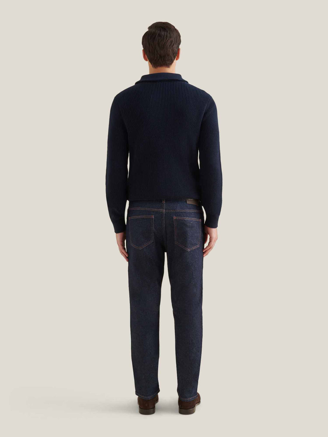 Cotton Knit ¼ Zip Funnel in Dark Sapphire Navy