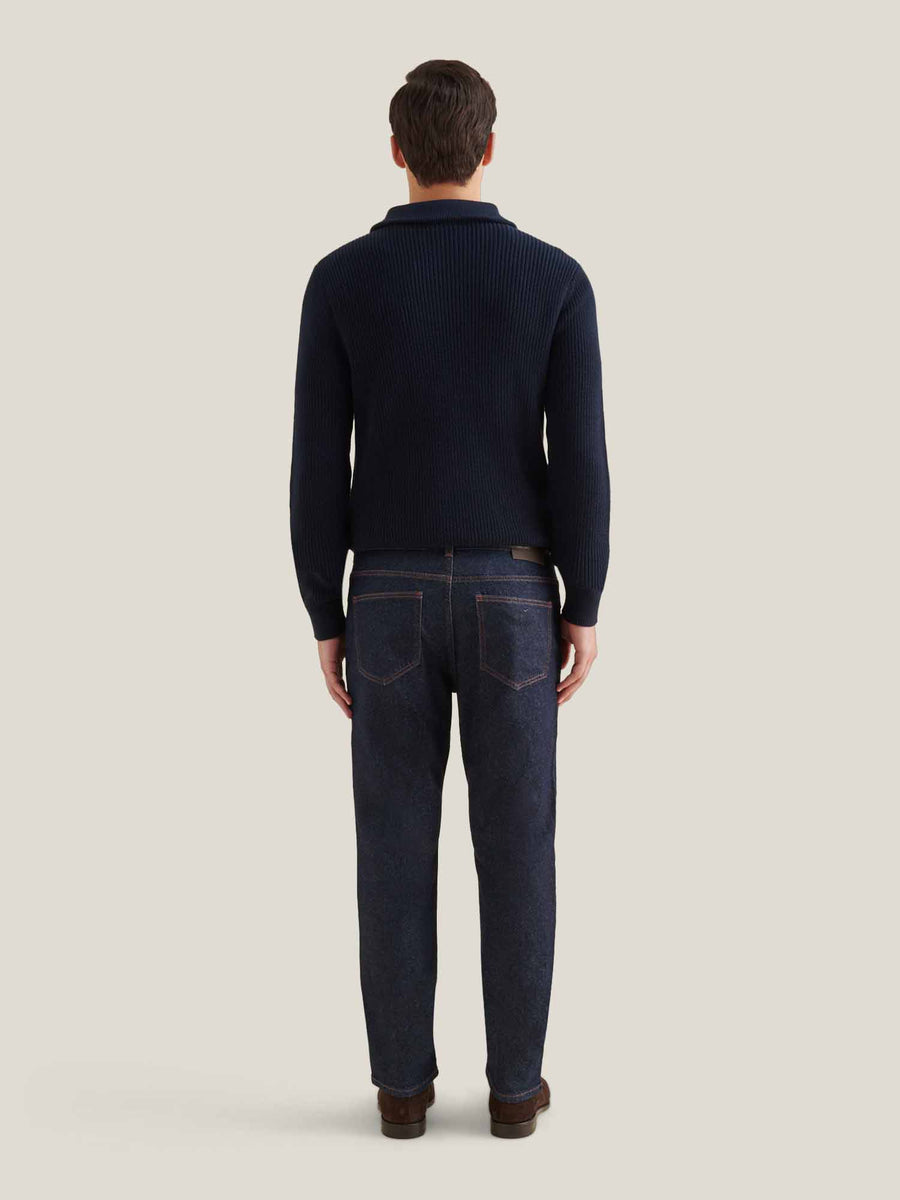 Cotton Knit ¼ Zip Funnel in Dark Sapphire Navy