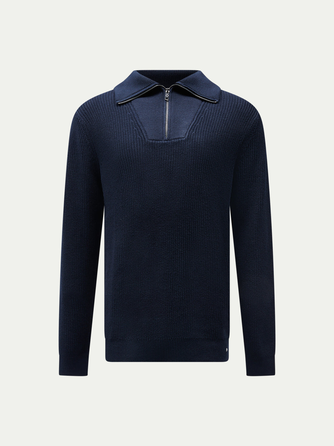Cotton Knit ¼ Zip Funnel in Dark Sapphire Navy