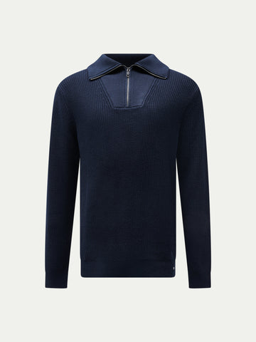 Cotton Knit ¼ Zip Funnel in Dark Sapphire Navy