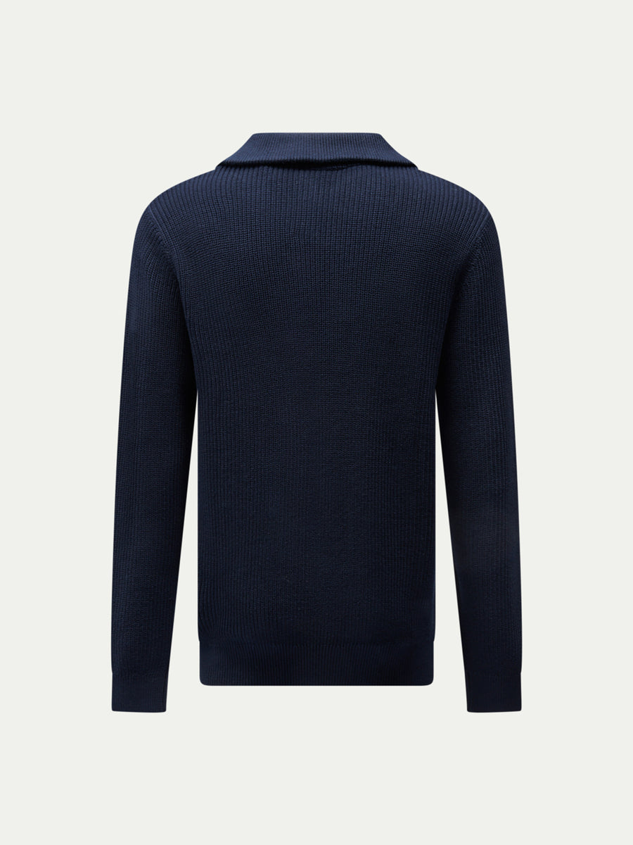 Cotton Knit ¼ Zip Funnel in Dark Sapphire Navy